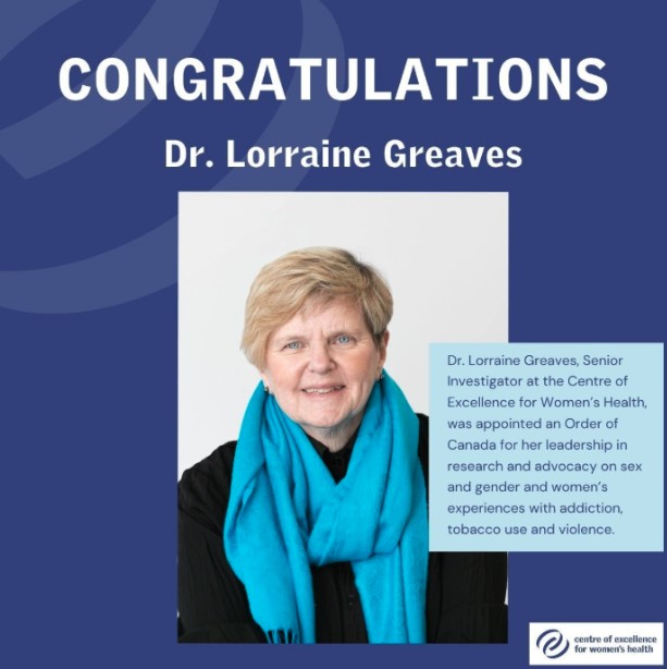 Dr. Lorraine Greaves appointed to Order of Canada 